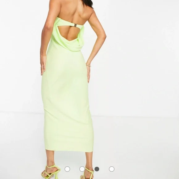 ASOS | Dresses | Asos Design Bandeau Drape Back Satin Midi Dress In Lime |  Poshmark